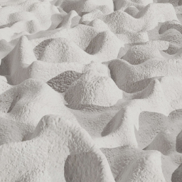 Rough textured surface covered with small irregular white bumps that create contrasting shadows, resembling plaster sculpture or a miniature lunar landscape.