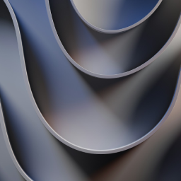 Abstract 3D composition of thick, smooth, overlapping curved layers with soft blue-gray gradient lighting.